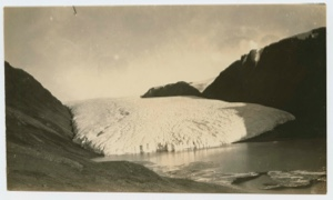 Image: Brother John's Glacier Color glacier. lake, hills, a brown with green grass, wat